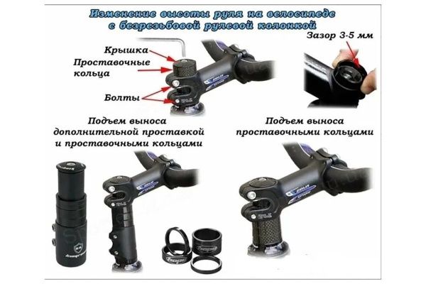 Удлинитель штока вилки выдвижной SH-01 для безрезьбовой рул. колонки 1-1/8"x124x138 мм, алюм. Чёрный